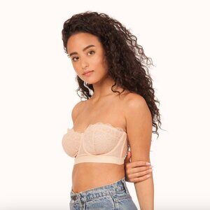 Lively Toasted Almond Lace Strapless Bra + Smoke Trim Padded Bralette (32B) New